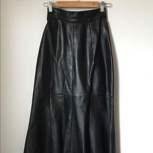 vintage fluted tulip leather midi skirt xxs xs